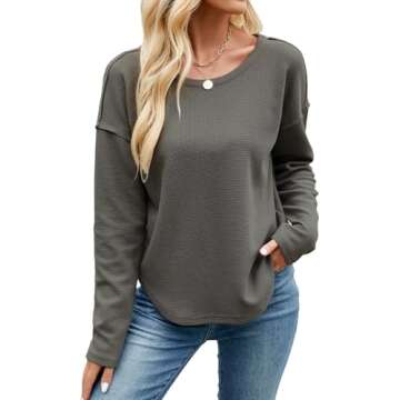 Allimy Women's Crewneck Plain Waffle Knit Cute Ladies Sweatshirt for Women Long Sleeve Shirts Pullov...
