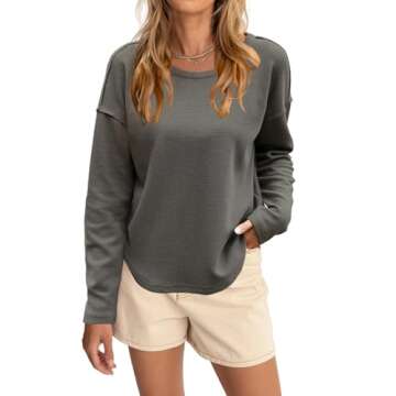 Allimy Women's Crewneck Plain Waffle Knit Cute Ladies Sweatshirt for Women Long Sleeve Shirts Pullover Sweaters Winter Tops T Shirts Grey 2XL