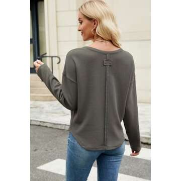 Allimy Women's Crewneck Plain Waffle Knit Cute Ladies Sweatshirt for Women Long Sleeve Shirts Pullover Sweaters Winter Tops T Shirts Grey 2XL