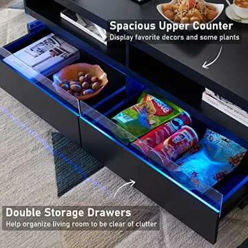 T4TREAM 48" LED Coffee Table with Storage, Modern Center Table with LED Lights & Power Strip, Coffee Table with Drawers for Living Room, Easy Assembly, Solid Black