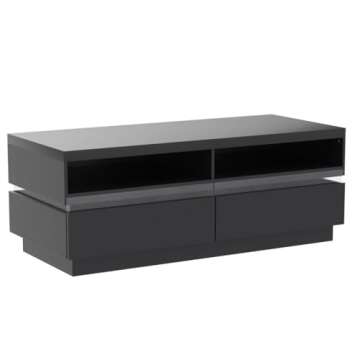 T4TREAM 48" LED Coffee Table with Storage, Modern Center Table with LED Lights & Power Strip, Coffee Table with Drawers for Living Room, Easy Assembly, Solid Black