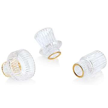 Vixdonos Taper Glass Candlestick Holders Tealight Candle Holders for Table Centerpieces, Wedding Decor and Dinner Party (6 Pcs, Gold Rim Clear)