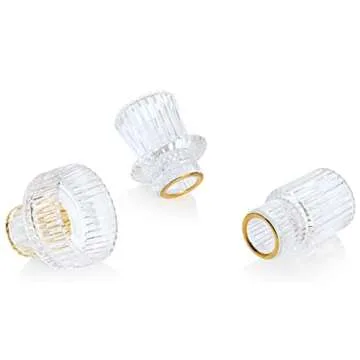 Vixdonos Taper Glass Candlestick Holders Tealight Candle Holders for Table Centerpieces, Wedding Decor and Dinner Party (6 Pcs, Gold Rim Clear)