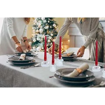 Vixdonos Taper Glass Candlestick Holders Tealight Candle Holders for Table Centerpieces, Wedding Decor and Dinner Party (6 Pcs, Gold Rim Clear)