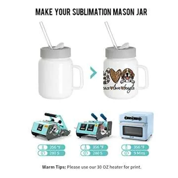 Customized Sublimation Mason Jar with Lid and Straw