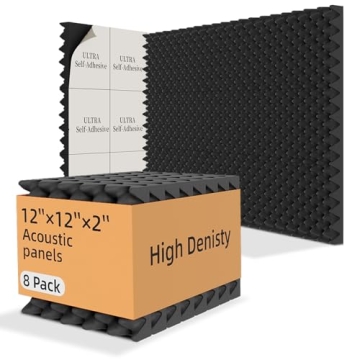 8 Pack Acoustic Foam,12x12x2 inches Sound Proof Foam Panels for Walls, Premium Egg Crate Panel Studi...