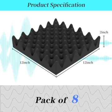 8 Pack Acoustic Foam,12x12x2 inches Sound Proof Foam Panels for Walls, Premium Egg Crate Panel Studio Foam Wall Panel (Black)