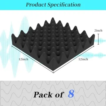 8 Pack Acoustic Foam,12x12x2 inches Sound Proof Foam Panels for Walls, Premium Egg Crate Panel Studio Foam Wall Panel (Black)