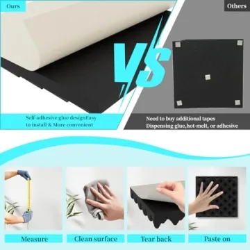 8 Pack Acoustic Foam,12x12x2 inches Sound Proof Foam Panels for Walls, Premium Egg Crate Panel Studio Foam Wall Panel (Black)