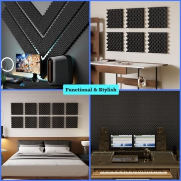 8 Pack Acoustic Foam,12x12x2 inches Sound Proof Foam Panels for Walls, Premium Egg Crate Panel Studio Foam Wall Panel (Black)