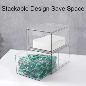 VOTLEVT Stackable Laundry Pods Container and Dryer Sheet holder, Dishwasher Pods Container, Laundry Room Organization and Storage, Plastic Dryer Sheet Dispenser Box, 2 PACK