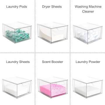 VOTLEVT Stackable Laundry Pods Container and Dryer Sheet holder, Dishwasher Pods Container, Laundry Room Organization and Storage, Plastic Dryer Sheet Dispenser Box, 2 PACK