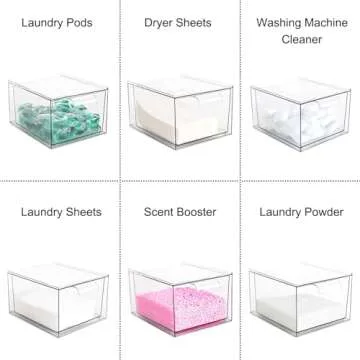 VOTLEVT Stackable Laundry Pods Container and Dryer Sheet holder, Dishwasher Pods Container, Laundry Room Organization and Storage, Plastic Dryer Sheet Dispenser Box, 2 PACK