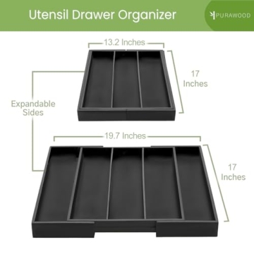 Purawood Kitchen Drawer Organizer - Expandable Utensil Organizer for Kitchen, Cutlery Tray & Silverw...