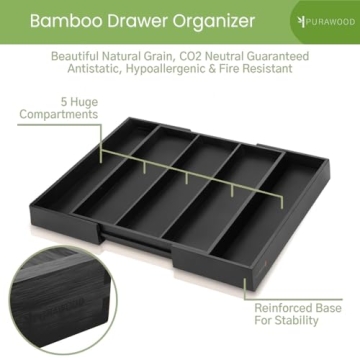 Purawood Expandable Bamboo Kitchen Drawer Organizer
