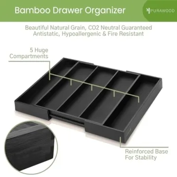 Purawood Expandable Bamboo Kitchen Drawer Organizer