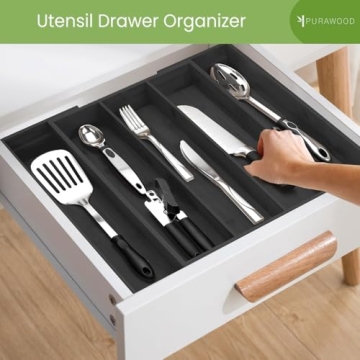 Purawood Expandable Bamboo Kitchen Drawer Organizer