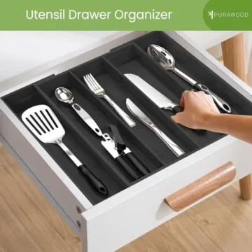 Purawood Expandable Bamboo Kitchen Drawer Organizer