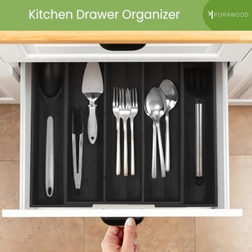 Purawood Expandable Bamboo Kitchen Drawer Organizer