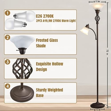 Elegant Torchiere Floor Lamp for Living Room and Bedroom