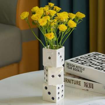 MOUGIGI Ceramic Dice Vase - Unique Decor for Dried Flowers, Rose, Pampas Grass - Stunning Design for...