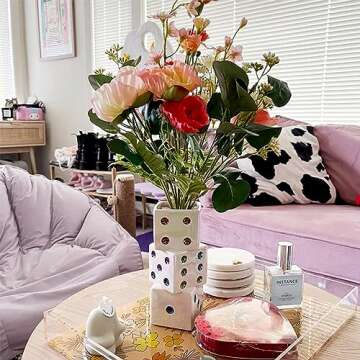 MOUGIGI Ceramic Dice Vase - Unique Decor for Dried Flowers, Rose, Pampas Grass - Stunning Design for Any Modern Space for Inspiring Smiles