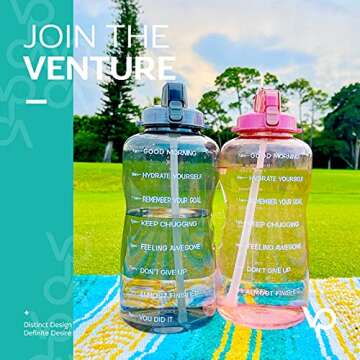 Venture Pal Large Half Gallon/64oz Motivational BPA Free Leakproof Water Bottle with Straw & Time Marker Perfect for Fitness Gym Camping Outdoor Sports