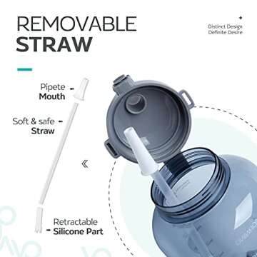 Venture Pal Large Half Gallon/64oz Motivational BPA Free Leakproof Water Bottle with Straw & Time Marker Perfect for Fitness Gym Camping Outdoor Sports