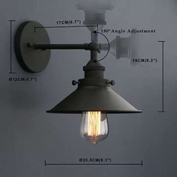 Phansthy Industrial Wall Sconce Light 8.1 Inches Metal Lampshade Vintage Style 1-Light Wall Light 18...