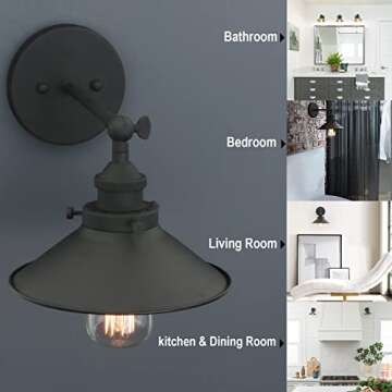 Phansthy Industrial Wall Sconce Light 8.1 Inches Metal Lampshade Vintage Style 1-Light Wall Light 180 Degree Adjustable Lighting Direction (Black)