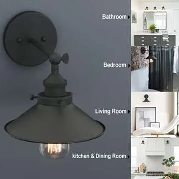 Phansthy Industrial Wall Sconce Light 8.1 Inches Metal Lampshade Vintage Style 1-Light Wall Light 180 Degree Adjustable Lighting Direction (Black)
