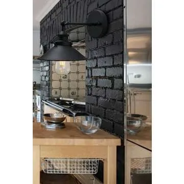 Phansthy Industrial Wall Sconce Light 8.1 Inches Metal Lampshade Vintage Style 1-Light Wall Light 180 Degree Adjustable Lighting Direction (Black)