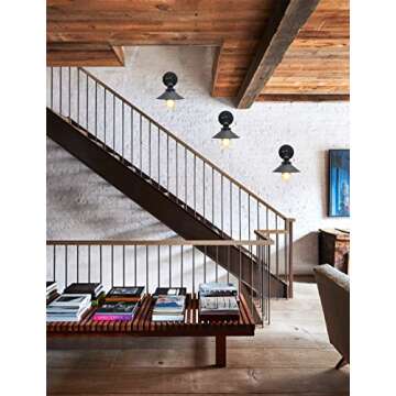 Phansthy Industrial Wall Sconce Light 8.1 Inches Metal Lampshade Vintage Style 1-Light Wall Light 180 Degree Adjustable Lighting Direction (Black)