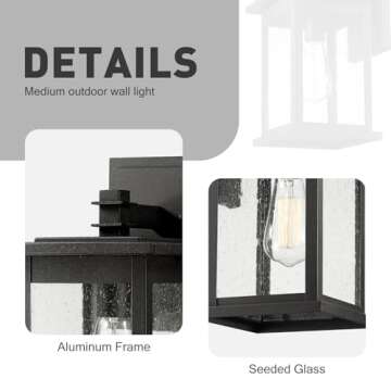 Emliviar Outdoor Wall Mount Lights 2 Pack, 1-Light Exterior Sconces Lantern in Black Finish with Cle...