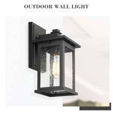 Emliviar Outdoor Wall Mount Lights 2 Pack, 1-Light Exterior Sconces Lantern in Black Finish with Clear Seeded Glass, OS-1803EW1-2PK