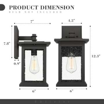 Emliviar Outdoor Wall Mount Lights 2 Pack, 1-Light Exterior Sconces Lantern in Black Finish with Clear Seeded Glass, OS-1803EW1-2PK