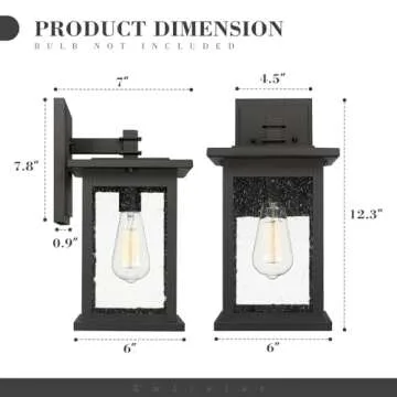 Emliviar Outdoor Wall Mount Lights 2 Pack, 1-Light Exterior Sconces Lantern in Black Finish with Clear Seeded Glass, OS-1803EW1-2PK