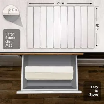 Large Stone Dish Drying Mat for Kitchen Counter, 24"(L)×16"(W) Fast Dry Super Absorbent Collapsible Dish Drying Mats, Eco-Friendly Diatomaceous Earth Mats for Dishes Bottles Cups,Match Any Countertop