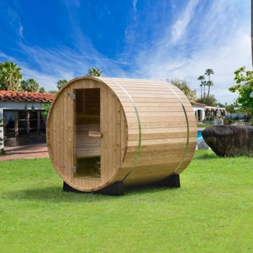Experience Ultimate Relaxation with WOODBRIDGE 4-Person Outdoor Barrel Sauna