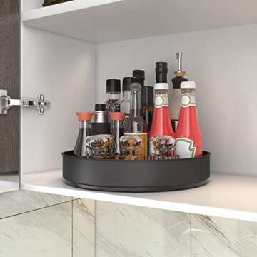 VAEHOLD Lazy Susan Stainless Steel Black Spice Rack Turntable for Pantry Cabinet - Decorative Trays Storage Containers Organizer for Kitchen Cabinet, Snacks, Bathroom (12 inches)