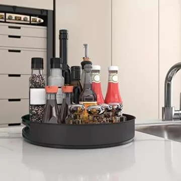 VAEHOLD Lazy Susan Stainless Steel Black Spice Rack Turntable for Pantry Cabinet - Decorative Trays Storage Containers Organizer for Kitchen Cabinet, Snacks, Bathroom (12 inches)