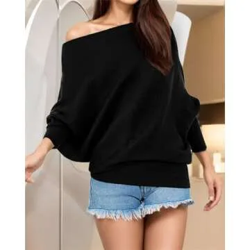 GOLDSTITCH Off Shoulder Batwing Pullover Sweater