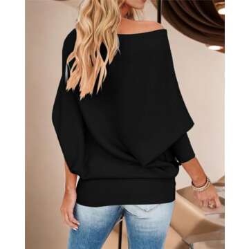 GOLDSTITCH Off Shoulder Batwing Pullover Sweater