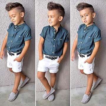 Hnyenmcko Kids Toddler Boys Gentleman Clothes Set Solid Blue Stand Collar Short Sleeve Shirt + Shorts Pants Outfits, 1-6T (Blue White, 3-4 Years)
