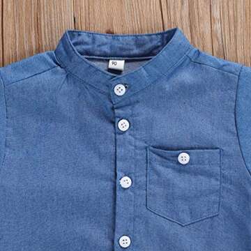 Hnyenmcko Kids Toddler Boys Gentleman Clothes Set Solid Blue Stand Collar Short Sleeve Shirt + Shorts Pants Outfits, 1-6T (Blue White, 3-4 Years)