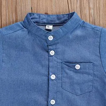 Hnyenmcko Kids Toddler Boys Gentleman Clothes Set Solid Blue Stand Collar Short Sleeve Shirt + Shorts Pants Outfits, 1-6T (Blue White, 3-4 Years)