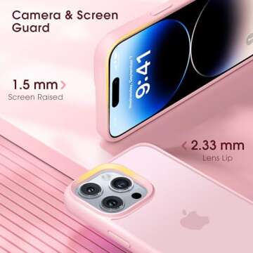 Alphex Colored Transluscent for iPhone 14 Pro Case, Sleek Cute Retro Design, German Quality Certification, 12FT Military-Grade Shockproof, Slim Matte Hard Back Case Men Women 6.1-inch, Light Pink