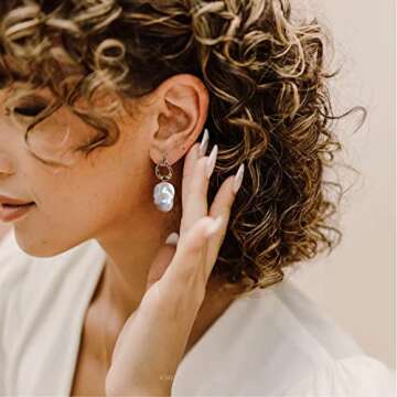 Long Pearl Earrings for Women 14K Gold Plated Pearl Dangle Earrings Hypoallergenic Elegant Wedding Pearl Tassel Earrings for Bridal (Baroque Pearl)