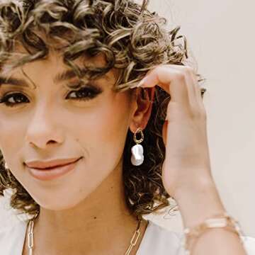 Long Pearl Earrings for Women 14K Gold Plated Pearl Dangle Earrings Hypoallergenic Elegant Wedding Pearl Tassel Earrings for Bridal (Baroque Pearl)