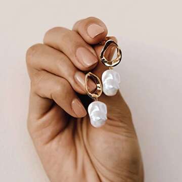 Long Pearl Earrings for Women 14K Gold Plated Pearl Dangle Earrings Hypoallergenic Elegant Wedding Pearl Tassel Earrings for Bridal (Baroque Pearl)